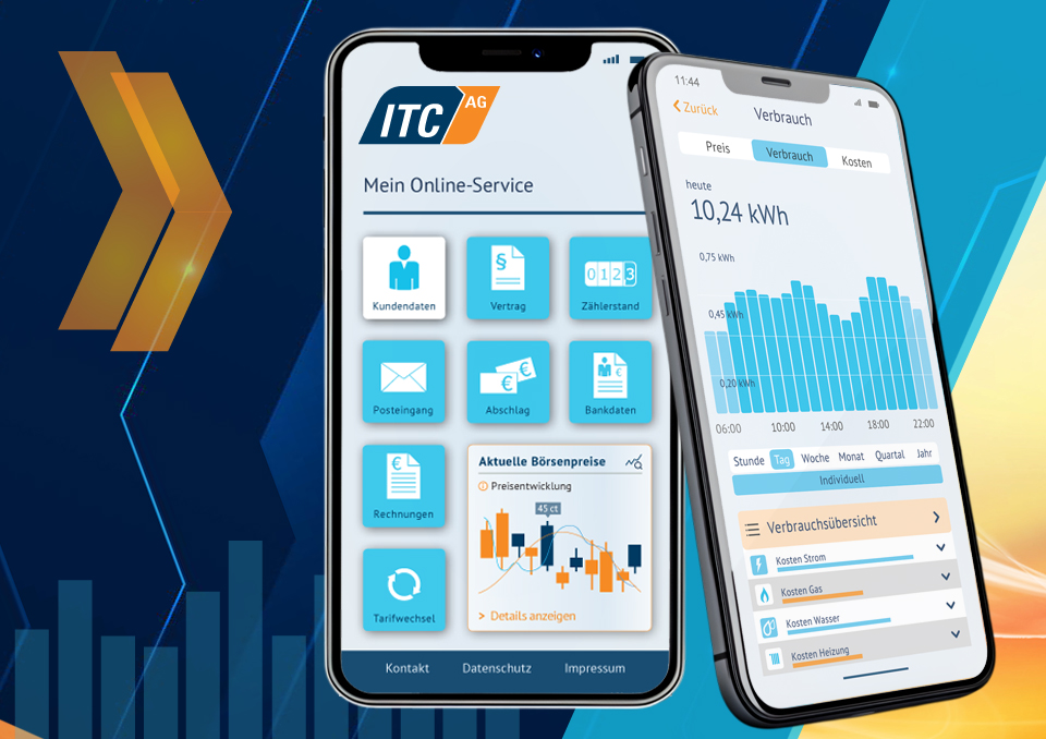 ITC Stadtwerke App für Dynamische-Tarife, Self Service, Zählerstandsmeldung und Online-Rechnung